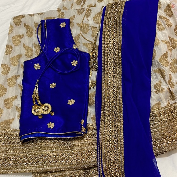 Blue and White Lehenga - Picture 1 of 7